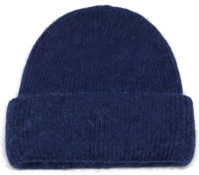 Donkerblauw wollen damesmuts - wintermuts one size met brede rand - wol/acryl - dames - blauw STUDIO Ivana