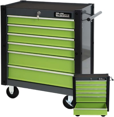 Gereedschapswagen Trutzi 78 x 64 cm Verrijdbare bak met 6 laden Werkplaatswagen Gereedschapsopslag groen
