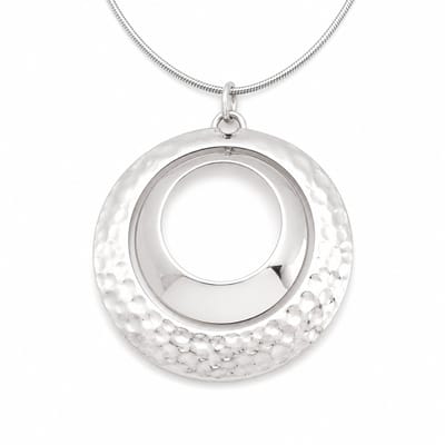 Mbrace Sterling zilveren hanger rond 5 cm uit 2 delen – open cirkel hanger met gehamerde structuur – 925 zilveren dameshanger exclusief ketting