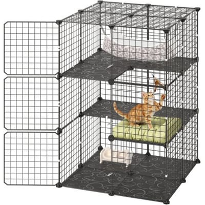 VEVOR Kattenkooi met 3 Verdiepingen, Dierenkooi, 71,1 X 71,1 X 104,1 cm, Doe-Het-Zelf Kattenren met Hangmat, Verwijderbare Metalen Draadkooi voor Binnengebruik, Ideaal voor 1-2 Katten, Kleine Dieren, Zwart