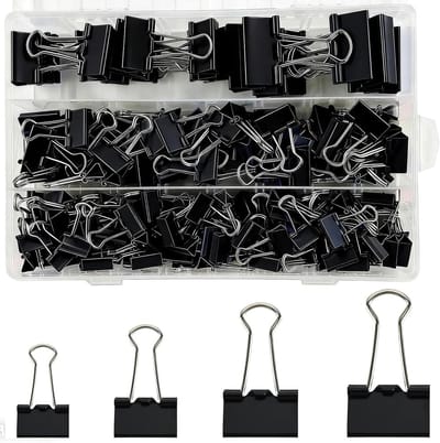 Metalen Klemmen - Papierklemmen - Papier Organiseren - Vier Maten - 180 Stuks - Zwart