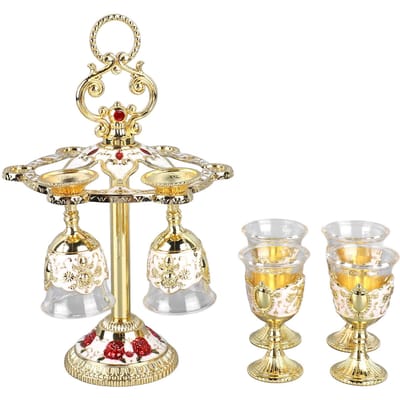 6 stuks Chinese Kelk Retro Stijl Zinklegering Glas Gegraveerd Bloempatroon Pimp Beker voor Feest