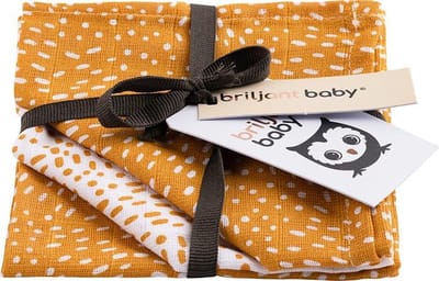Briljant Baby - Washandjes Hydrofiel Minimal Dots (3pack) - Ochre