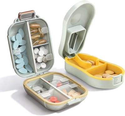 7-daagse Medicijndoos met Pillensnijder, Compacte Reispilbox en BPA-vrij Ontwerp voor Vitaminen en Supplementen (Groen Klein)