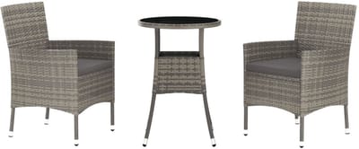 Balkonset 2 personen - Tuinset - Bistroset - Grijs - Weerbestendig - 3 delig - Tuintafel en 2 stoelen - 2 personen - Poly rattan