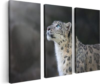Artaza Canvas Schilderij Drieluik Luipaard Met Blauwe Ogen - 120x80 cm - Wanddecoratie Woonkamer - Schilderijen - Muurdecoratie