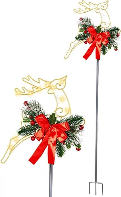 Kerstdecoratie Rendier - Tuinfiguur Verlicht - Buiten Verlichten - Met Grondpen - 32 x 32 x 4 cm - Niet gespecificeerd