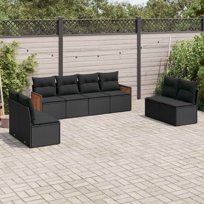 vidaXL - 8-delige - Loungeset - met - kussens - poly - rattan - zwart