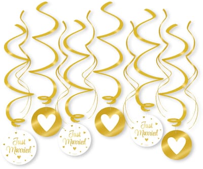 Q2P - Slingers - Just Married - Huwelijk - Bruiloft - Versiering - Vlaggenlijn - Decoratie - Vlaggetjes - Wit Goud - 12 Stuks