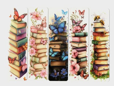 Viwado® Waterverf Boekenleggers Vlinders & Bijen – Set van 5 – Dubbelzijdig