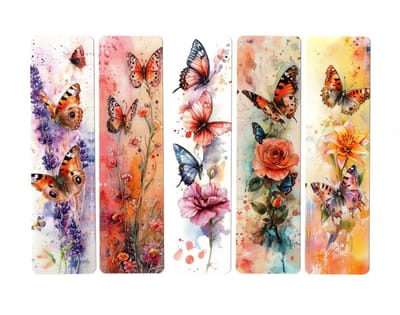 Viwado®Romantische Aquarel Vlinder & Bloem Bladwijzers – Luxe Set 5 stuks