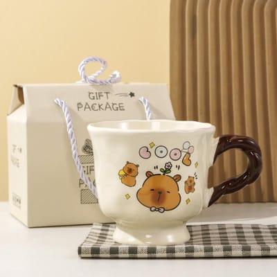 Tasse en céramique Kapibala Bouddhiste Tasse Capybara Mignonne pour Étudiant avec Cuillère Souvenir de Couple 301-400ml