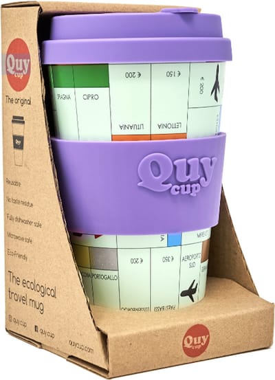 Quy Cup 400ml  - Ecologische Reis Beker - “Vittoria - Monopoly (italian)” - BPA Vrij - Gemaakt van Gerecyclede Pet Flessen met Paars Siliconen deksel