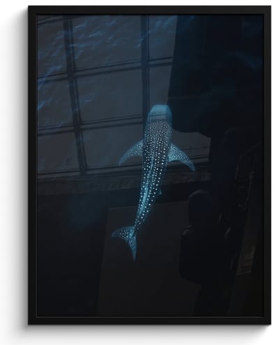 Poster in lijst - Fotolijst 60x80 cm - Posters - Oceaan - Walvishaai - Donkerblauw - Vlekken - Posterlijst zwart - Decoratie - Wanddecoratie woonkamer - Muurdecoratie slaapkamer