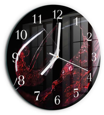 Tulup Wandklok - Wijn Decoratieve Glazen Klok - 30fi cm - Rood Glazen Wandklok Design - Witte Handen - Ronde Wandklok - Gekleurde Glazen Klok - Glazen Klok Met Print