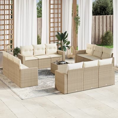 vidaXL - 13-delige - Loungeset - met - kussens - poly - rattan - beige