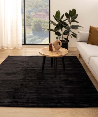 Viscose vloerkleed vierkant - Pearl zwart 100x100
