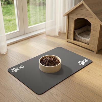 Voerbakmat voor Honden, Hondenbak Mat Antislip Kattenmat voor Voerbakken, Absorberende Huisdier Voeder Eet Matten, Sneldrogend Voerbakmat Voor Huisdieren (Donkergrijs, 30x50cm)
