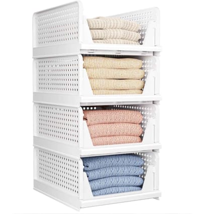 Casa Living Opbergbox met Lades - 4-Delig - Opbergmand Set - Stapelbaar - Opvouwbaar - Met Schuifrails - Kunststof - Wit