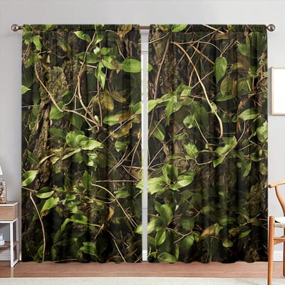 2 stuks Gordijn met print van boomwortels en planten voor huisdecoratie - Ringen voor roede, raambekleding voor slaapkamer, kantoor, keuken 52.5cmX116cm X 2pcs brown