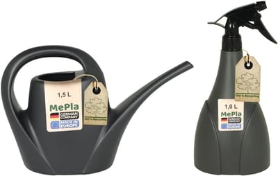 MePla - Set gieter 1,5 l indoor + sproeier 1,0 l - antraciet, weerbestendig van uv-bestendig kunststof