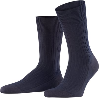 FALKE Bristol Pure effen geribd wol sokken heren blauw - maat 39-40