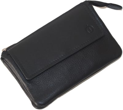 Oi zwarte lederen Geld-etui groot met vakje voorop / zeer zachte Portemonnee met rits / Sleutelbeurs groot / Riemportemonnee / soft lederen beurs voor dames en heren ook geschikt voor sleutelbos / zwart leer / 437