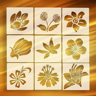 1 Set/9 Stuks Blad Bloemen Sjabloon Klem Sjabloon, Alfabet Vloer Schilderen Sjabloon Knutsel Sjabloon Bloemen Schilderen Sjabloon 9pcs brown