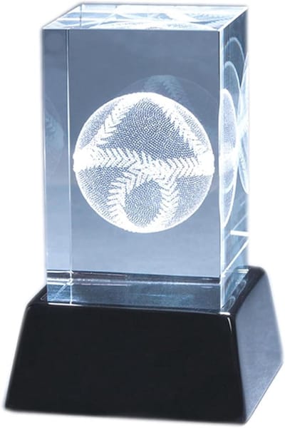 Papiergewicht Blok - Kristallen Sculptuur - Bureau Decoratie - 3D Honkbal - 635 x 635 x 1074 cm - Helder Zwart