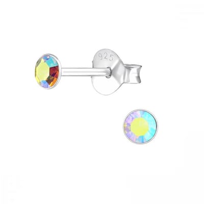 Zilveren oorknop, AB kristal (3MM)