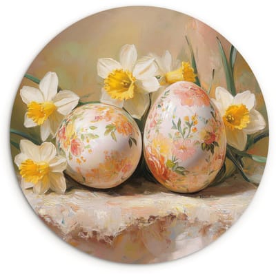 WallCircle® Wandcirkel 120x120 cm - Muurcirkel Bloemen - Eieren - Geschilderd - Muurdecoratie woonkamer - Wanddecoratie slaapkamer - Kamer decoratie accessoires - Ronde schilderijen XXL
