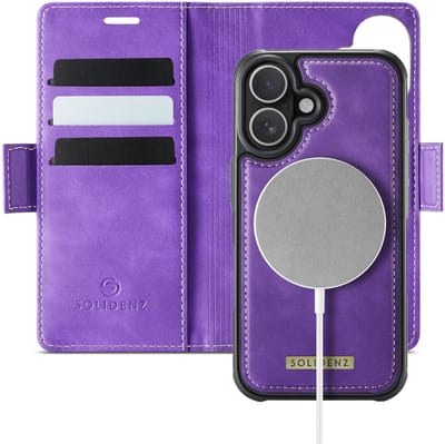 Solidenz 2-in-1 Wallet Hoesje geschikt voor iPhone 17 Hoesje - geschikt voor MagSafe Hoes - Afneembare Case - Paars