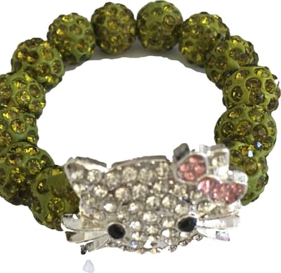 Petra's Sieradenwereld - Kinderarmband poes groen
