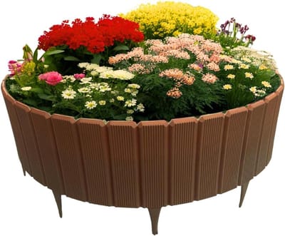 Tuinrand 5-delig - Perkenbak afscheiding - Tuin decoreren - Gemaakt van gerecycled kunststof - 17 cm hoog - Bruin