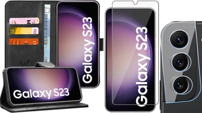 Hoesje geschikt voor Samsung Galaxy S23 - Screenprotector GlassGuard & Camera Lens Screen Protector - Book Case Kunstleer Pasjeshouder Zwart