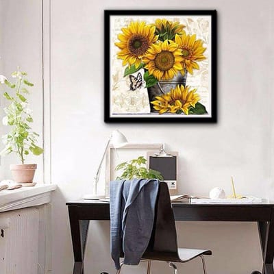 5D Diy Diamond Schilderen Kruissteek  Mooie Zonnebloemen  3D Diamant Borduren Strass 30x30CM black
