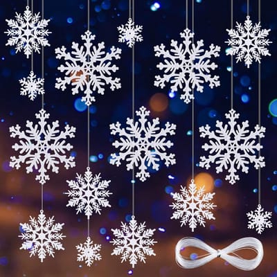 24 Stuks Sneeuwvlokken Decoratie voor Kerstmis - Witte Kerstboom Versieringen en Kersthangertjes in 3 Maten
