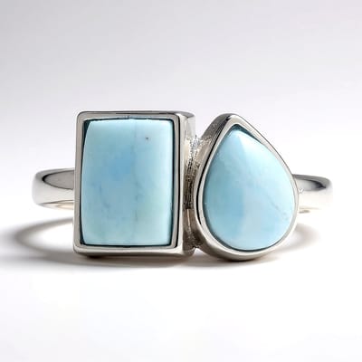 Cavill - Verstelbare Ring 925 Sterling Zilver - Peervormige Larimar 2,7 ct - Antieke Stijl - Hoogwaardige Larimar Edelsteen uit Dominicaanse Republiek