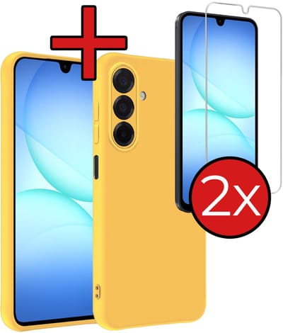 Hoesje - Met 2x Screenprotector - Geschikt voor Samsung Galaxy A17 - Sterk & Shockproof - Telefoon Hoes - Back Cover - Siliconen Case - Telefoonhoes - Geel