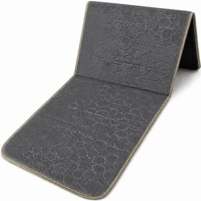 Baraka Treasures Gebedskleed met Rugleuning - Opklapbare Gebedskleed - Gebedskleed met Rugsteun - Opvouwbare Gebedsmat - Sterren Design - Inclusief Tas - Sajada - Seccade - Eid Cadeau - 110cm x 55cm - Donkergrijs