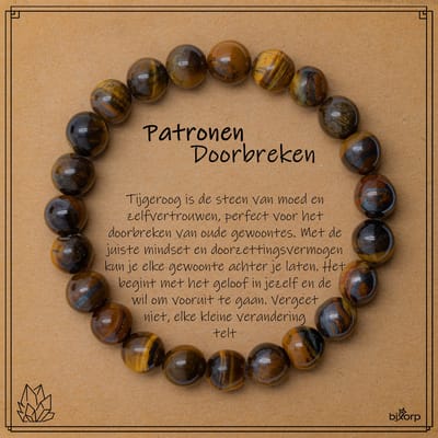 Bixorp Tijgeroog Armband op Cadeau Kaartje - Patronen Doorbreken - 8mm / 17cm Edelsteen Kralenarmband - Inclusief Cadeau Envelop