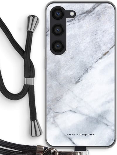 Hoesje met koord geschikt voor Samsung Galaxy S23 hoesje met Koord - Witte marmer - Telefoonhoesje met Zwart Koord - Bescherming aan alle Kanten en Over de Schermrand