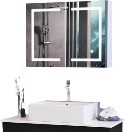 Stervia Badkamerspiegelkast Met Verlichting - Spiegel Met Verlichting - 3 Soorten Led Licht - Verstelbare Platen - 80 x 60 x 13.5 cm