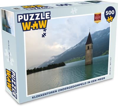 Puzzel Klokkentoren ondergedompeld in een meer - Legpuzzel - Puzzel 500 stukjes