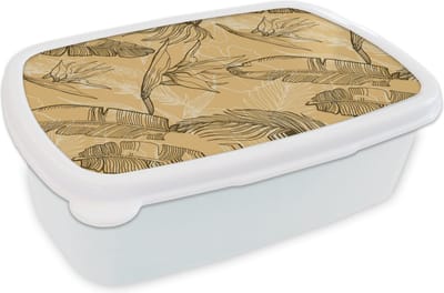 Broodtrommel Wit - Lunchbox - Brooddoos - Bladeren - Zomer - Tropisch - Hawaii - 18x12x6 cm - Volwassenen