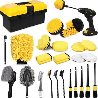 27-Delig Autowas Set - Elektrische Boormachine Accessoires - Autoreiniging - Velgen Schoonmaken - Interieur Reiniging - Zachte Borstels - Universele Aansluiting - Opbergtas
