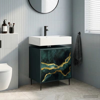 vidaXL - Badkamerkast - WIJHE - Zwart - eiken - 60 - x - 40 - x - 61 - cm - Bewerkt - hout