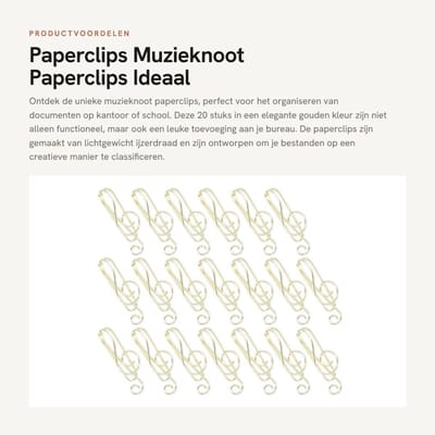 Dailygoods- Paperclips Goud - Muzieknoot Paperclip - 20 Stuks - Lichtgewicht - Draagbaar - Handig Opbergdoosje - Bindmiddel