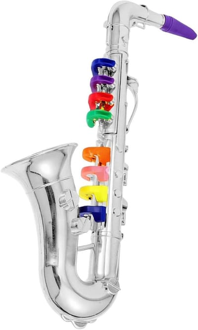 Educatieve Saxofoon - Houten Speelgoed - Muziek Ontdekken - Interactieve Modi - 42 cm - Zilver