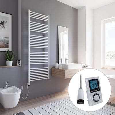 Schulte TURBO - elektrische designradiator - 60 x 170 cm - wit - digitale remote aansluiting links - 800 Watt